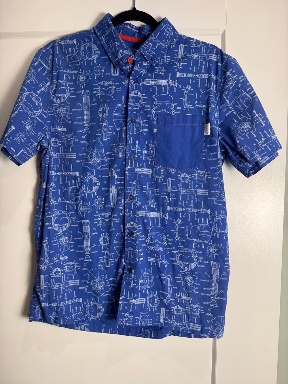 Disney Parks Star Wars Blueprint Button-Up Shirt short sleeve blue